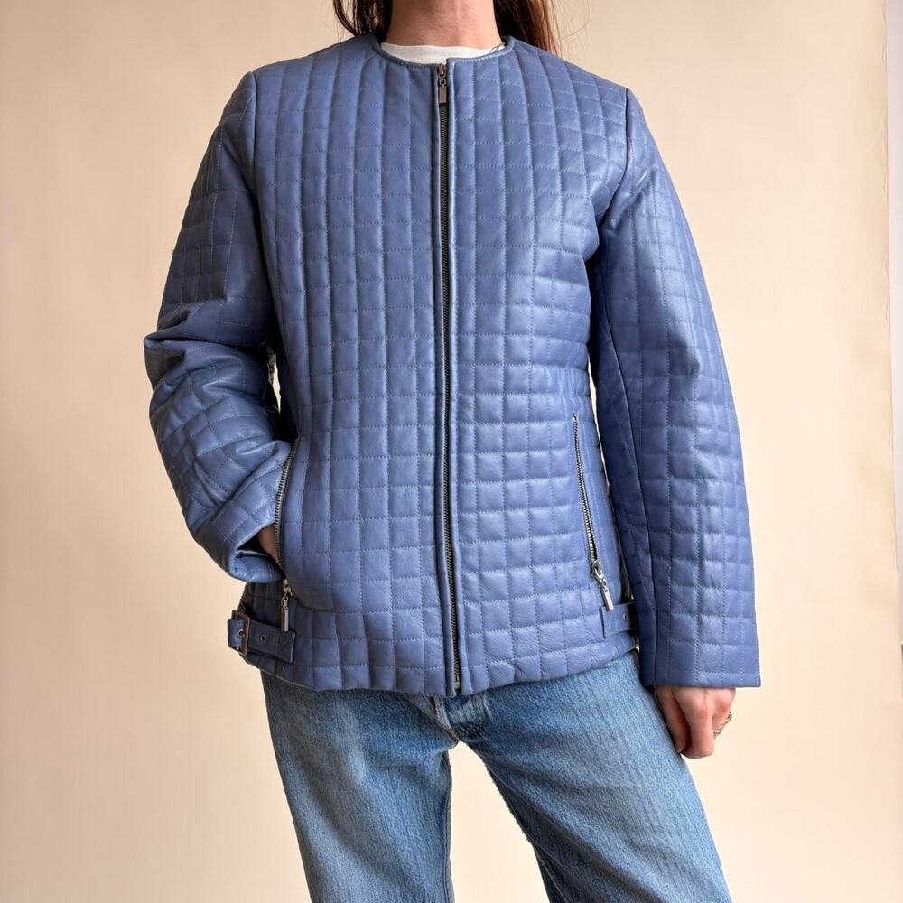 Pamela McCoy Quilted Moto Jacket - Purple/Blue Leather, Size S